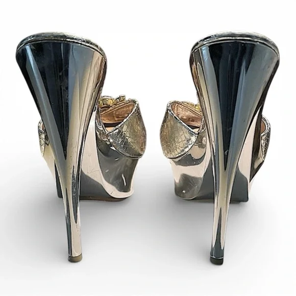 Giuseppe Zanotti Crystal Metallic Slide Heels Size 6.5